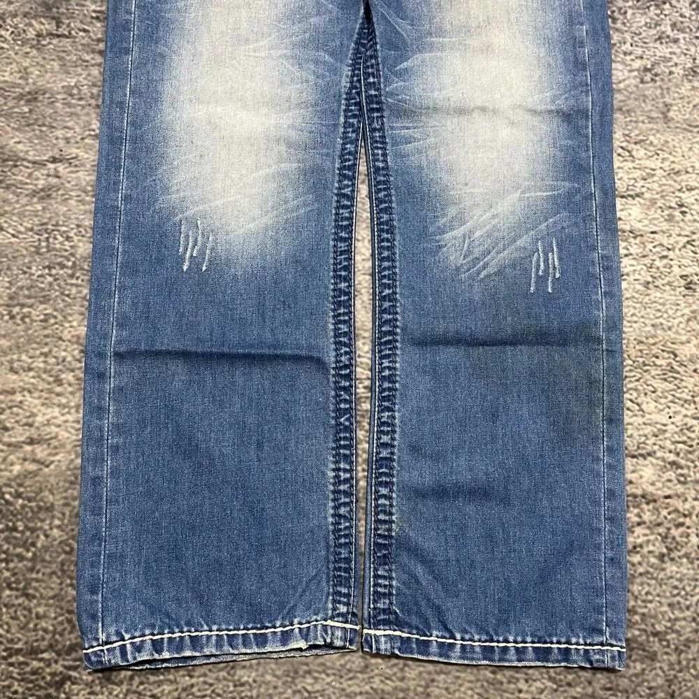 Akoo Jeans Mens 36x32 Blue Embroidered Denim Flap Pockets Streetwear Vintage Y2K